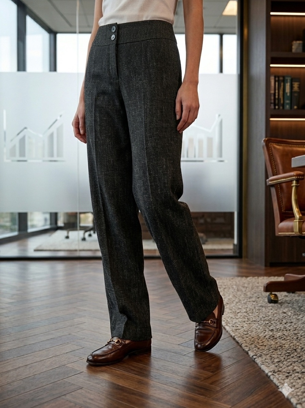 Chico's Black Textured Knit Travel Trouser Pants - Size 1 (Medium / US 8)